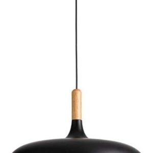 Suspensions métal noir mat intérieur blanc et bois diam. 48 cm