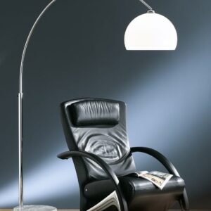 Lampadaire arc chrome abat-jour acrylique opale