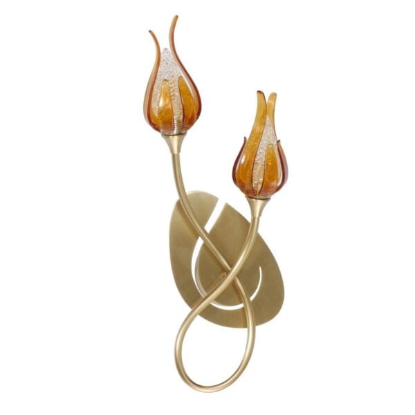 Applique 2 lumières laiton massif bruni et verrerie ambre