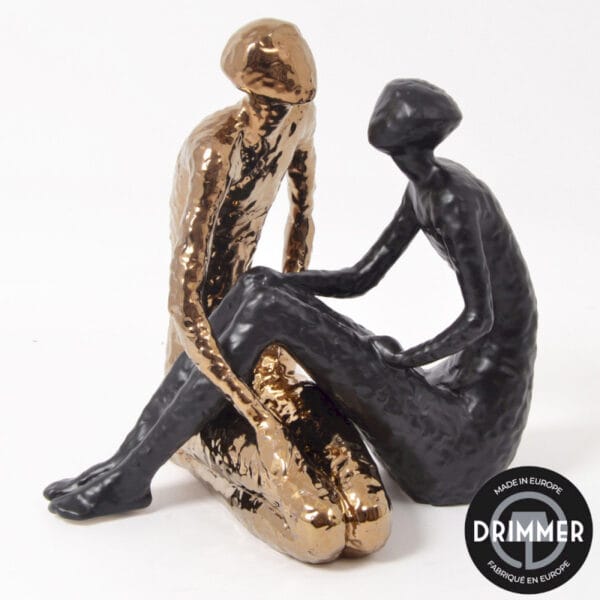 Sculpture couple céramique dorée et noire