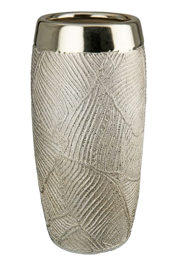 Vase céramique décor doré et champagne Ht 23 cm