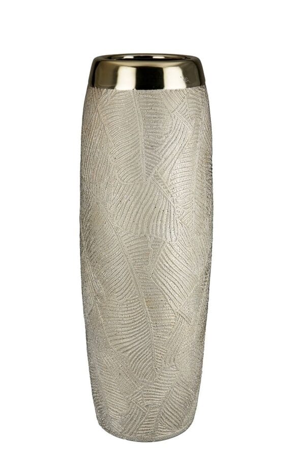 Vase céramique décor doré et champagne Ht 40 cm