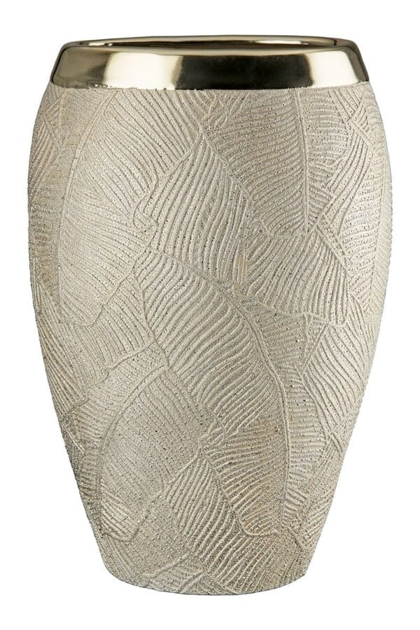 Vase céramique décor doré et champagne Ht 35 cm
