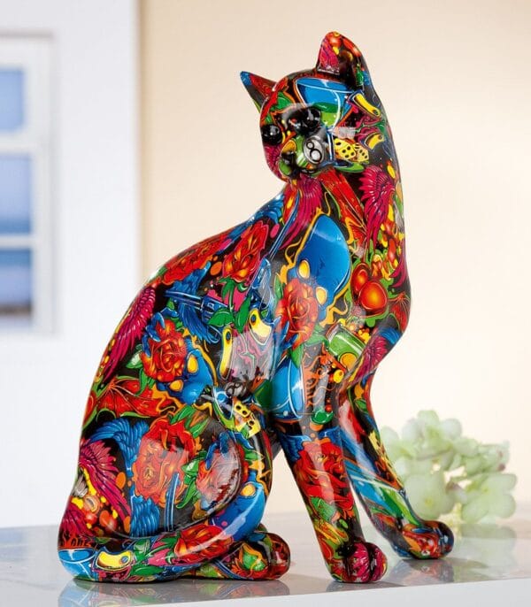 Chat résine pop art