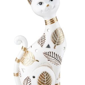 Statue chat résine crème et doré Ht 23 cm