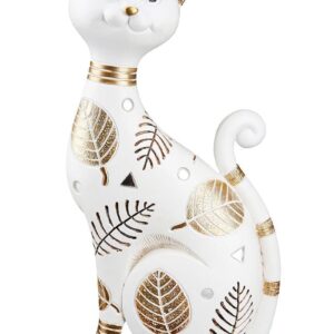 Statue chat résine crème et doré Ht 26 cm