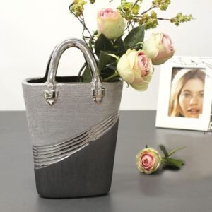 Vase céramique sac à main argent et gris