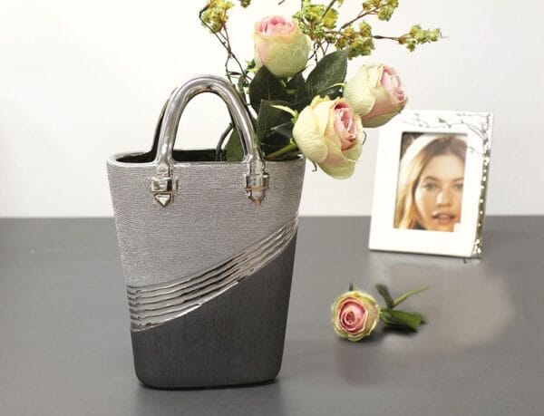 Vase céramique sac à main argent et gris