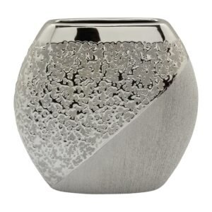 Vase céramique décor argent et chrome Ht 25 cm