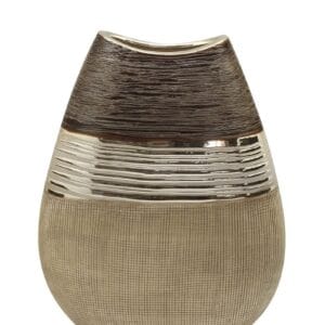 Vase céramique beige, marron et doré Ht 25.5 cm