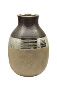 Vase céramique beige, marron et doré Ht 20 cm