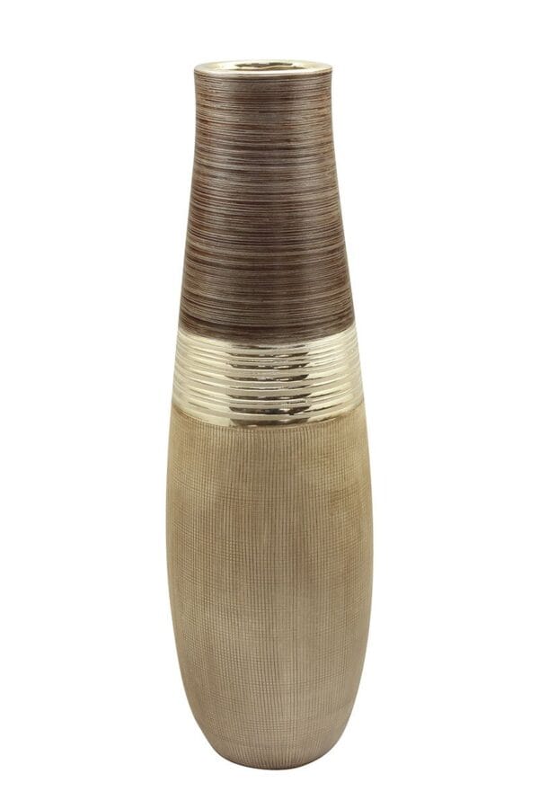 Vase céramique beige, marron et doré Ht 46 cm