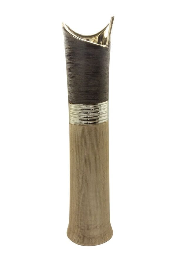Vase céramique beige, marron et doré Ht 60 cm