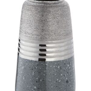 Vase céramique gris, argenté et chrome Ht 25 cm