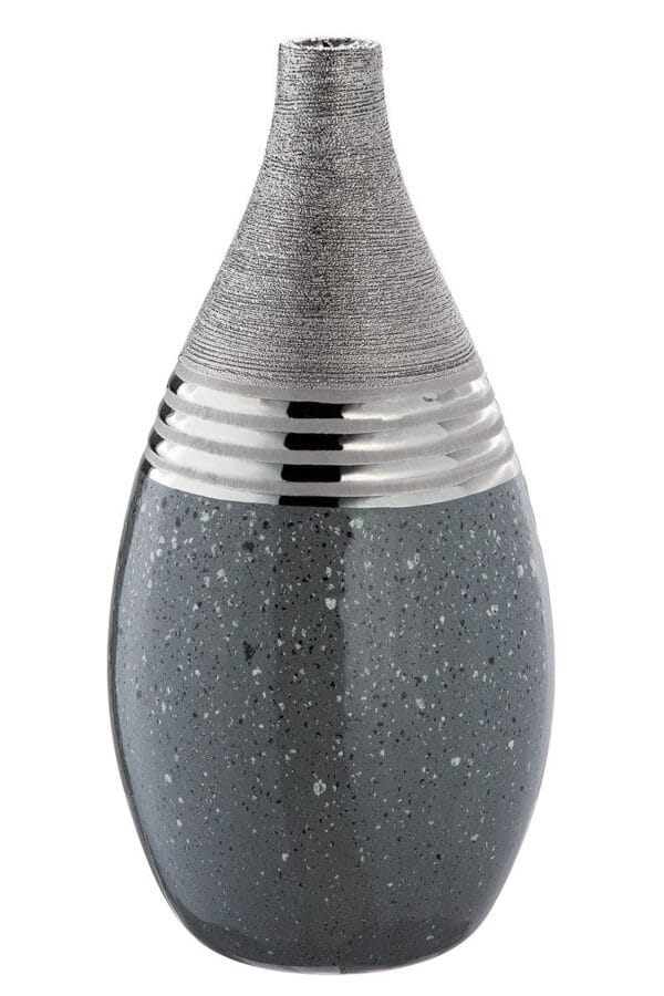 Vase céramique gris, argenté et chrome Ht 34.5 cm