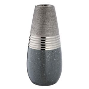 Vase céramique gris, argenté et chrome Ht 38.5 cm