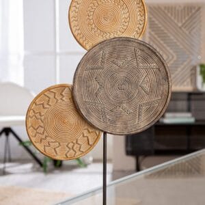 Sculpture rond oriental décor ocre et marron