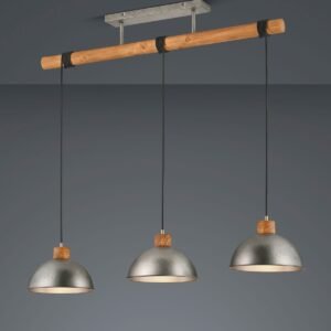 Lustre 3 lumières bois et métal E27