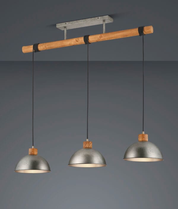 Lustre 3 lumières bois et métal E27