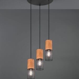 Suspension 3 lumières bois et métal E27