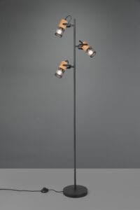 Lampadaire 3 spots bois et métal E14