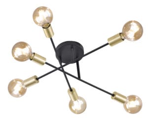 Plafonnier métal 6 lumières noir et doré
