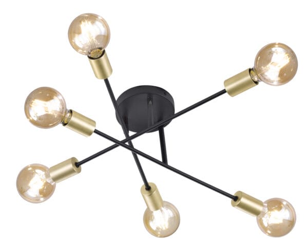 Plafonnier métal 6 lumières noir et doré