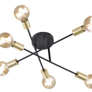 Plafonnier métal 6 lumières noir et doré