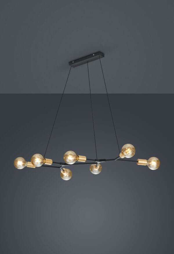 Lustre métal 6 lumières noir et doré