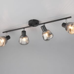 Rampe 4 spots métal noir verre fumé