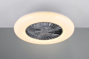 Plafonnier ventilateur LED chromé et blanc