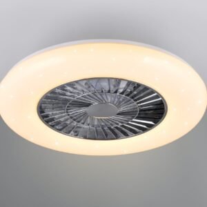 Plafonnier ventilateur LED chromé et blanc