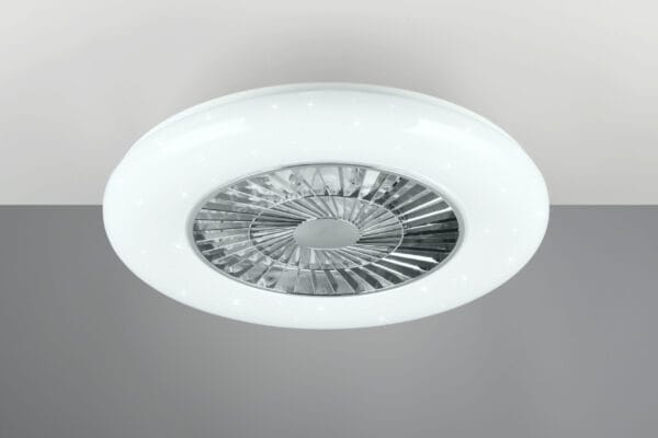 Plafonnier ventilateur LED chromé et blanc – Image 2