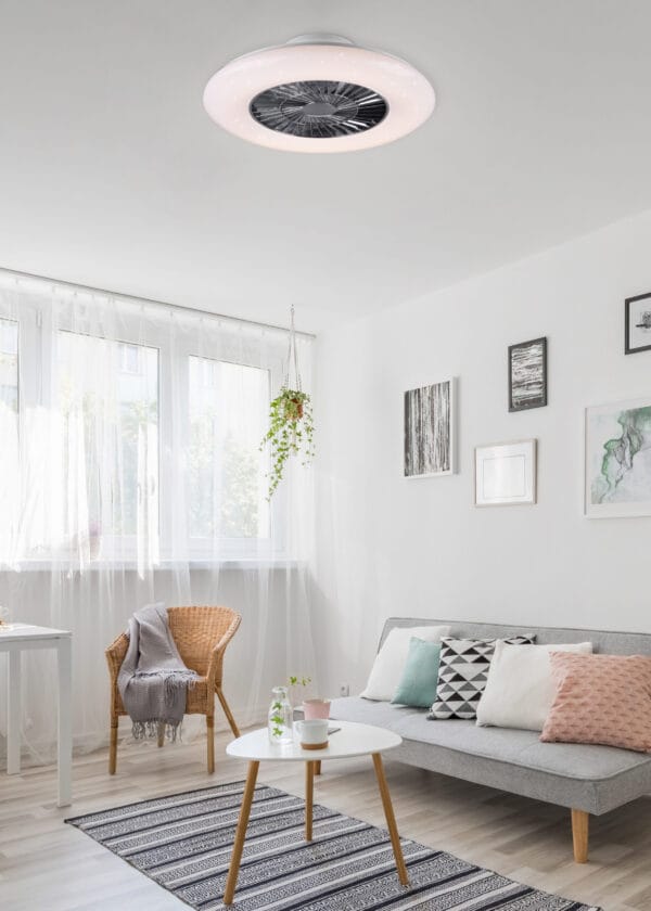 Plafonnier ventilateur LED chromé et blanc – Image 3