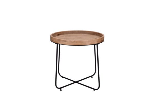 Table d'appoint métal noir et bois 66.5x57.5 cm