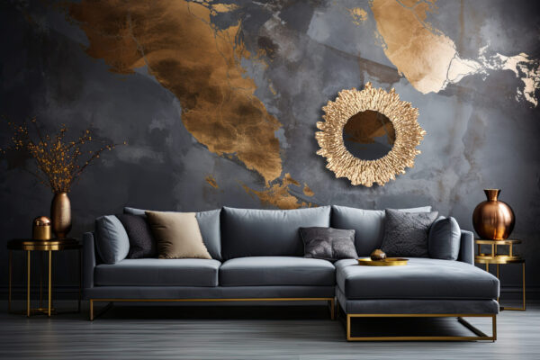 Miroir rond décoratif métal doré D80 cm – Image 2