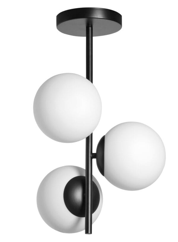Plafonnier métal noir verres opales