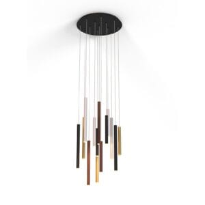 Suspension LED 14 lumières métal noir/blanc/doré/marron