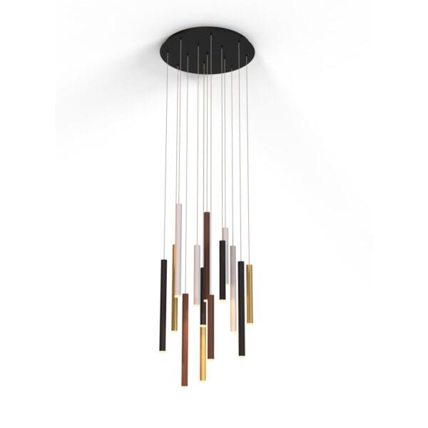 Suspension LED 14 lumières métal noir/blanc/doré/marron