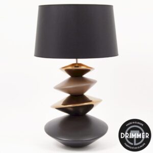 Lampe céramique noire, dorée et taupe, abat-jour noir