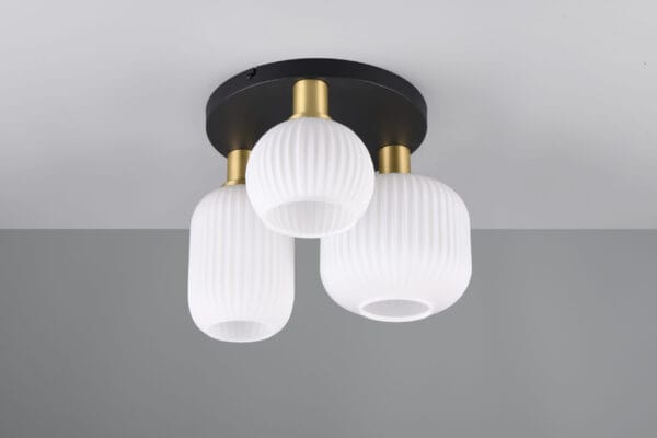 Plafonnier métal noir/doré verre opale – Image 2