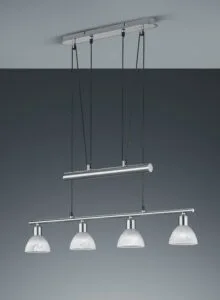 Suspension 4 lumières métal nickel verres albâtre