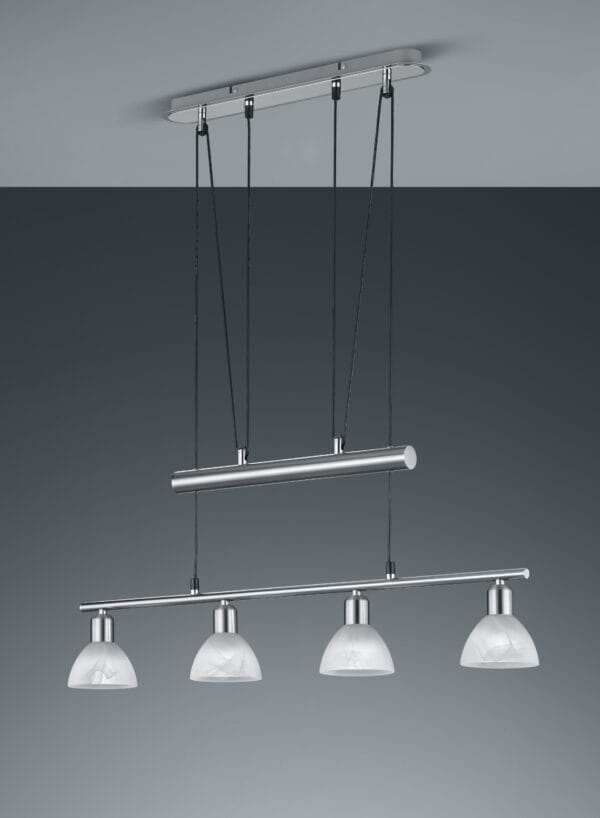 Suspension 4 lumières métal nickel verres albâtre