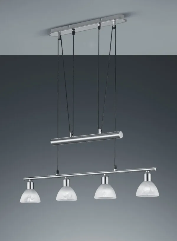Suspension 4 lumières métal nickel verres albâtre