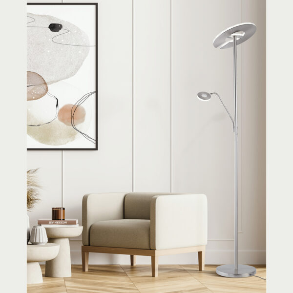 Lampadaire LED avec liseuse métal nickel – Image 2
