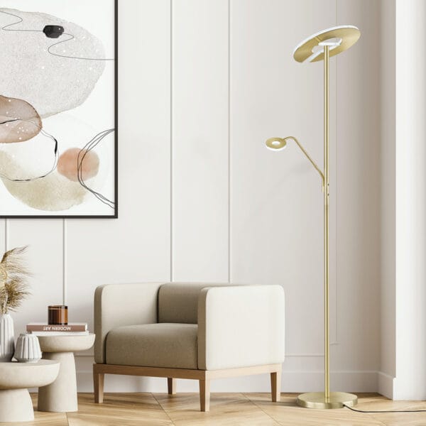 Lampadaire LED avec liseuse métal doré – Image 2