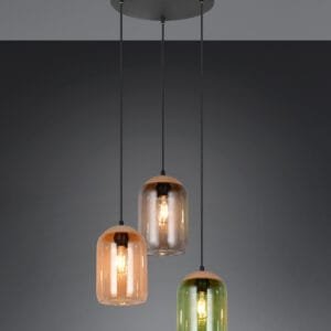 Suspension métal noir verres fumé/ambre/vert