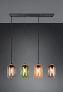 Suspension métal noir verres fumé/ambre/vert