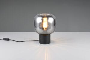 Lampe métal noir/doré verre fumé