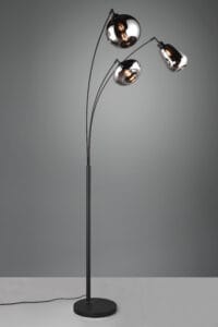 Lampadaire métal noir verre fumé